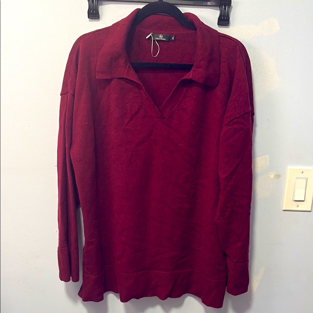 Maroon V neck collared sweater NWT size XL